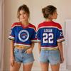 Women's Cropped Hockey Jersey Short Sleeve Top Mesh Fabric V Neck Athletic Style Casual Wear for Sports and Everyday Use