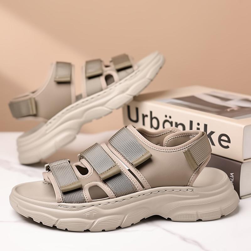 New Summer Men's Peep Toe Beach Sandals Soft Thick Sole Non-Slip Breathable Sneakers Outdoor Light Bottom Slippers Beach Sandals