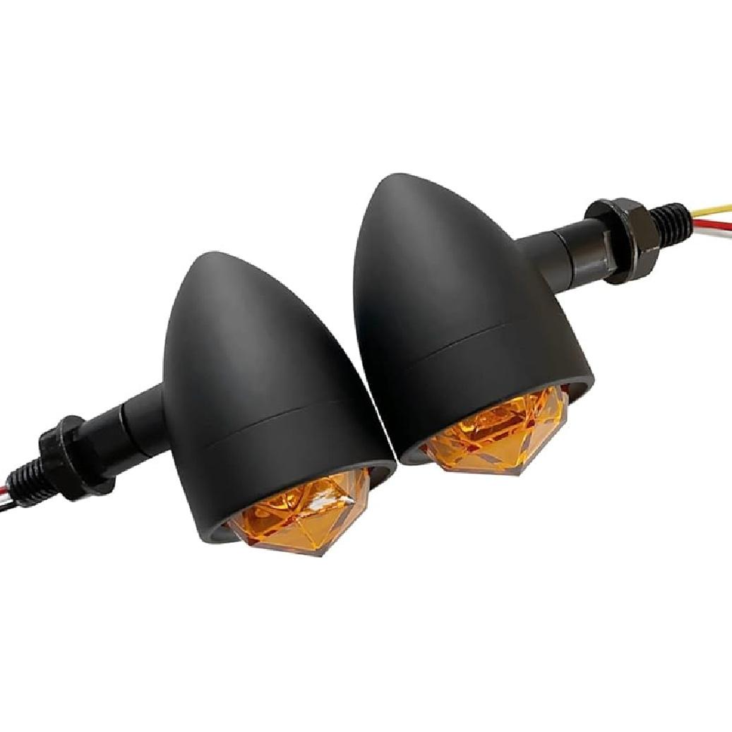 

FATECIM Настраиваемые 2 шт. Мотоциклетные светодиодные указатели поворота с габаритными/тормозными огнями, Сверхпрочные указатели поворота, Универсальные хромированные 2045-Black