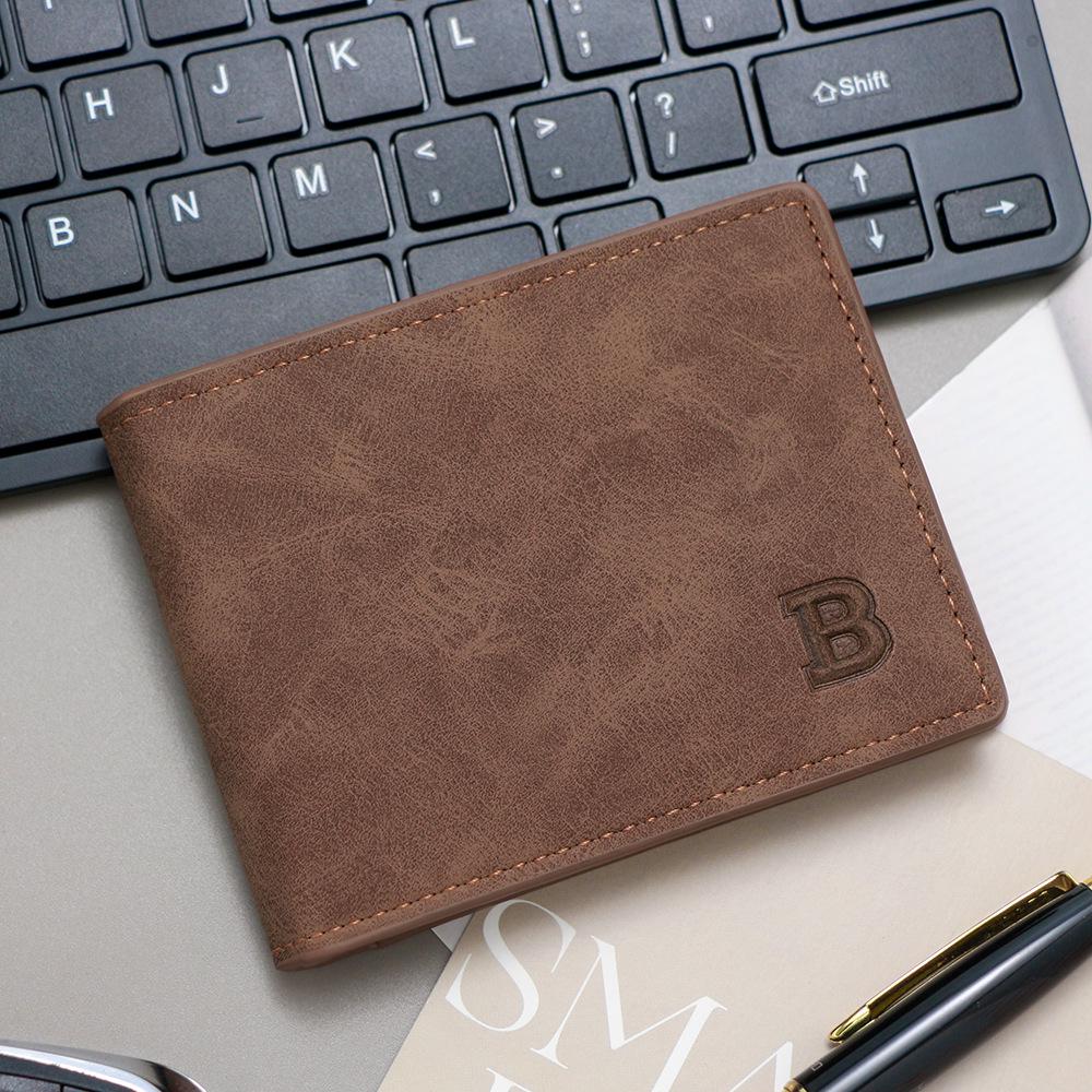 Ретро Мужской Матовый Короткий Кошелек с Отделением для Монет