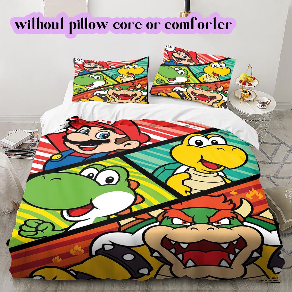 Super Mario Anime Decorative Duvet Cover Set 3PCS Cartoon Printed Bedding Quilt Cover Pillowcases Bedroom Art Collection_LIAN