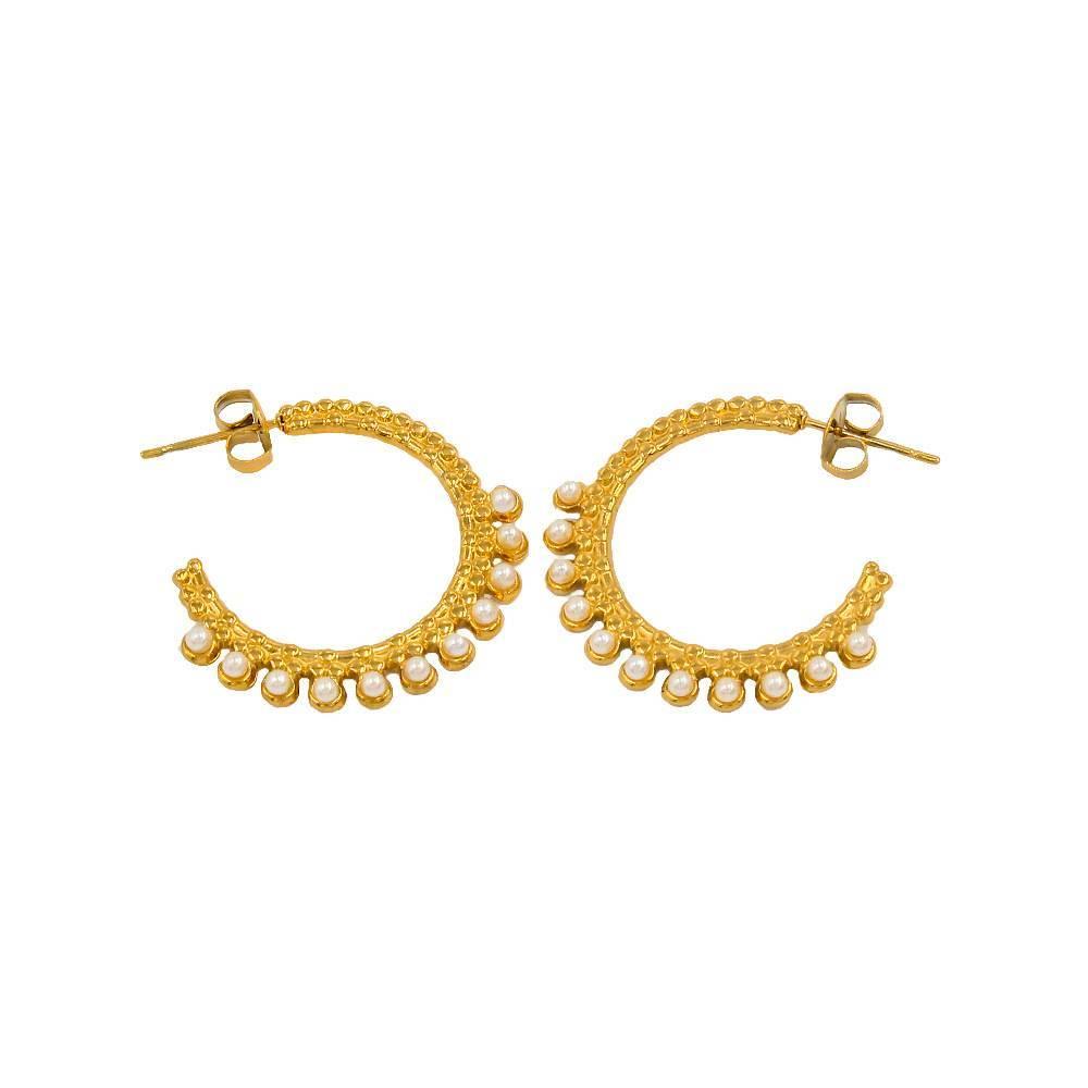 European  American Style 18K Gold Pearl C-shaped Earrings - Women s Retro Fashion Stainless Steel Ear Cuffs