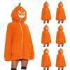 Giacca da Donna Casual con Cappuccio e Zip, Stampa Zucca, Flanella, Manica Lunga