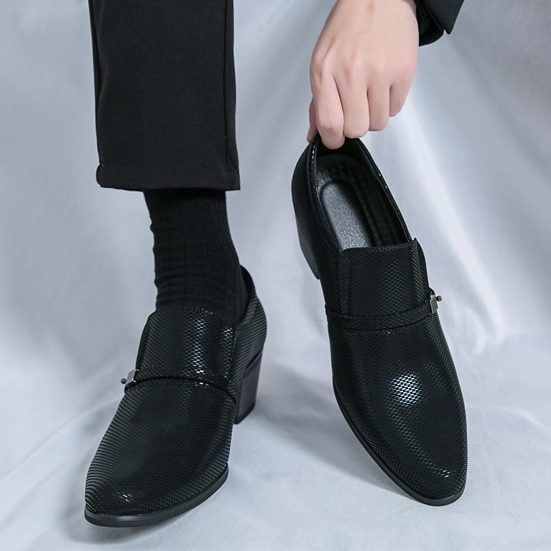 Herren High Heels Schwarz Leder Derby Hochzeitskleid Tanz Business Formal Aufzugschuhe Höhenzunahme Smoking Abschlussball Blazer Schuhe Übergröße