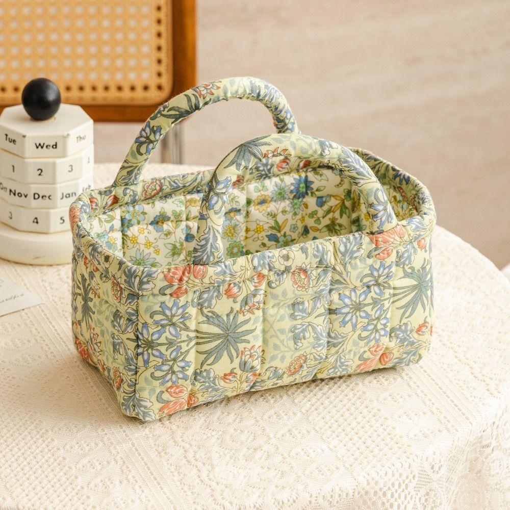 Large Capacity Storage Basket Floral Pattern Shopper Bag Fabric Laundry Basket Desktop Storage