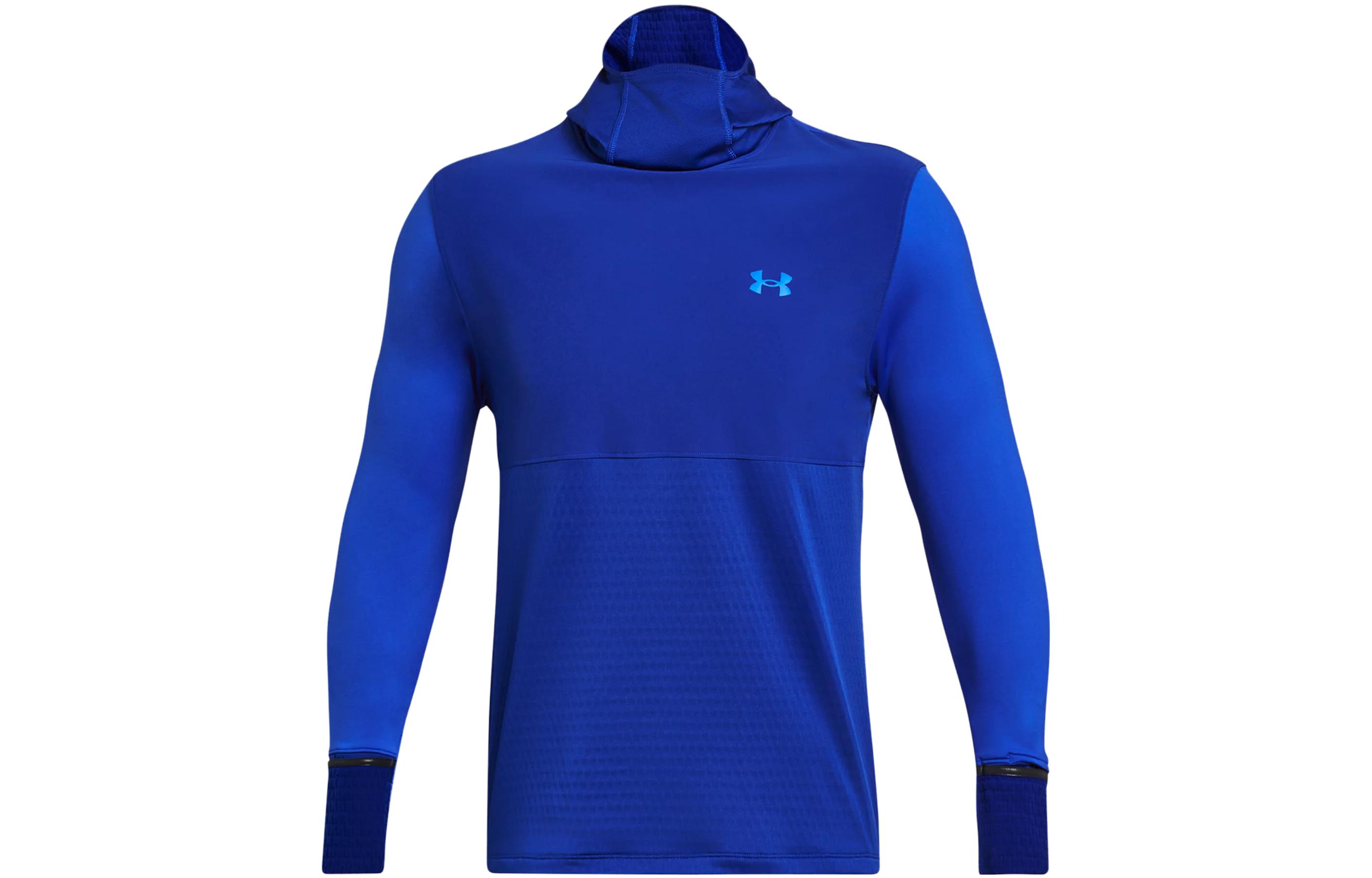 Under Armour Qualifier T Shirts Men s Blue Hooded Moderate Straight Fit 1379306-400 LG