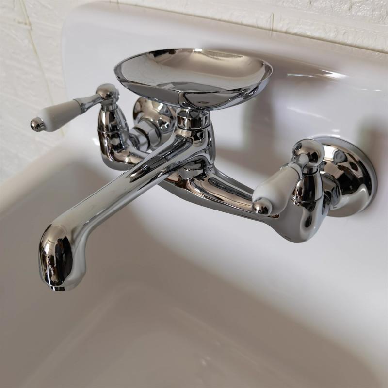 Tuqiu Badrumstvättställsblandare Väggmonterad Varmt och Kallt Keramikhantag Europeisk Stil Diskho Blandare med Tvålkopp