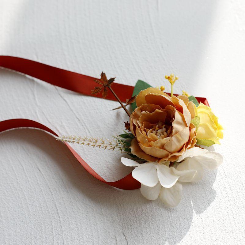 Umělé hedvábné květy růže Ženich Boutonniere Ženy Muž Špendlík Oblek Živůtek Svatba Knoflíková dírka Svatba Zápěstí Květina Party Dekor
