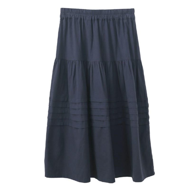 Johnature Women Patchwork Skirts Elastic Waist Solid Color Cloths Spring Casual Skirts