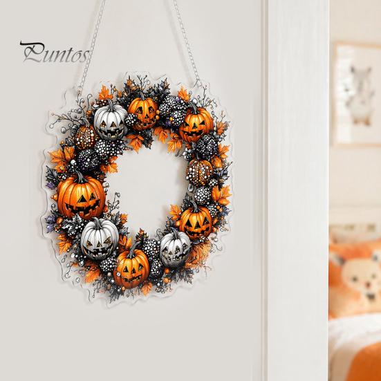 Durable Halloween Porch Decoration Pumpkin Pendant with Hanging Chain Waterproof Acrylic Welcome Front Door Sign for Window Wall Indoor Outdoor