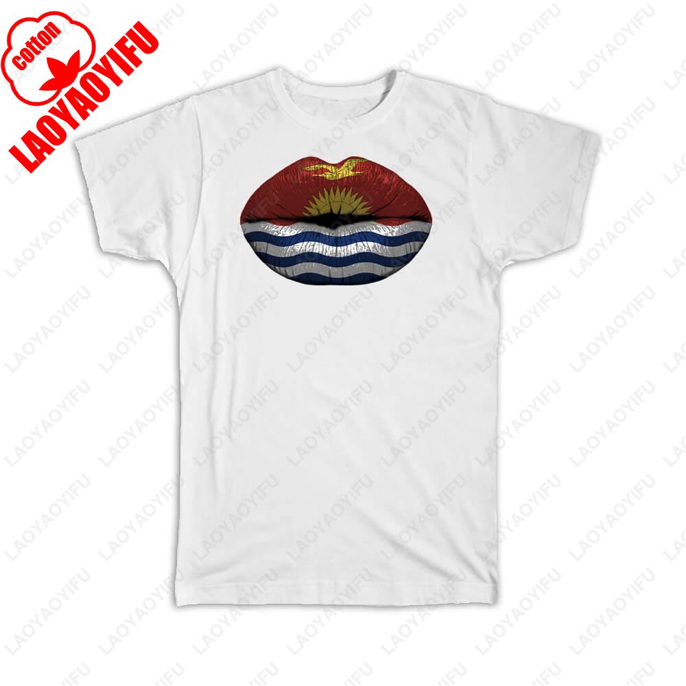 Gift TShirt Lips Kittitian Flag Kiribati Expat Country for Her Women Feminine Summer Oneck Simple Style Printed Tshirt
