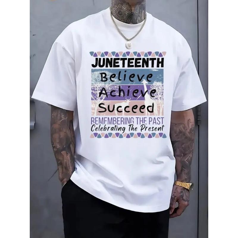 

Men s Juneteenth Believe Achieve Succeed T-Shirt -Crew Neck Tee with Vibrant African American Heritage Design, Bold Believe Achieve Succeed Slogan XL білий