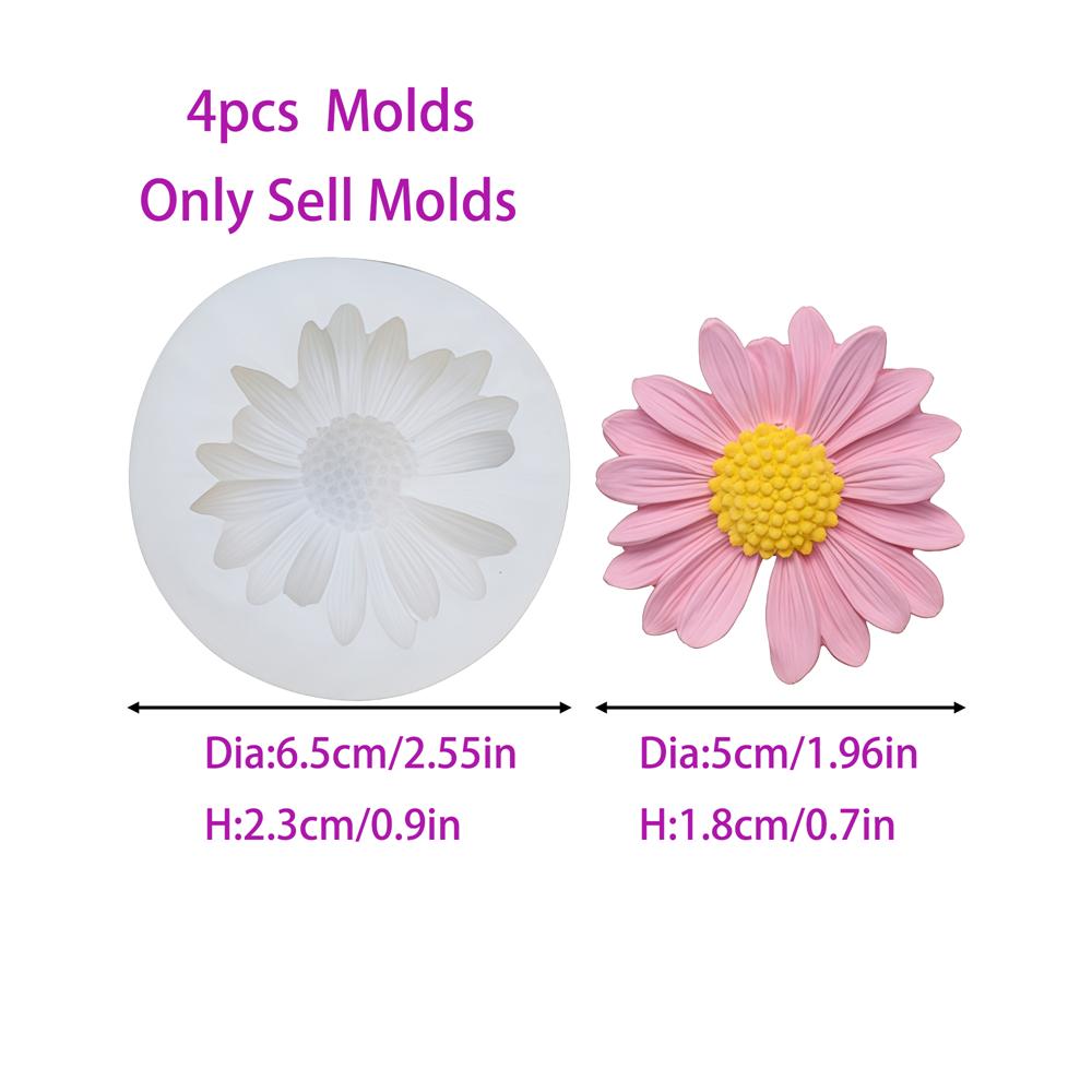 4pcs Daisy Flower Silicone Mold Scented Cup Candle Fragrant Plaster Ornament Molds Durable Easy to Demold for Home Decor Gifts