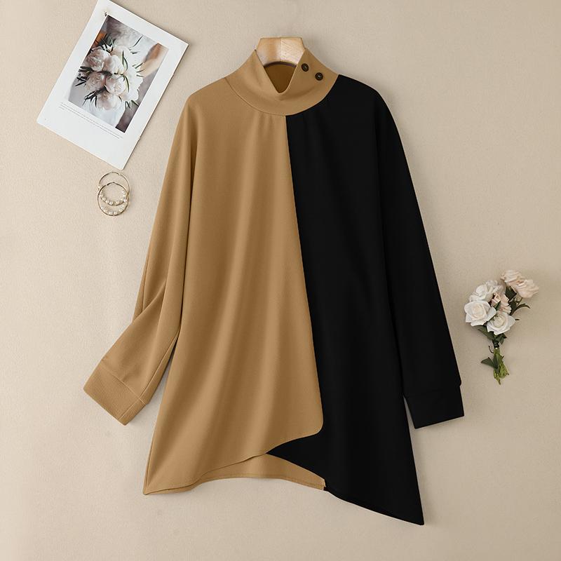 

ZANZEA Women Turtleneck Casual Long Sleeve Patchwork Autumn Blouse 2XL
