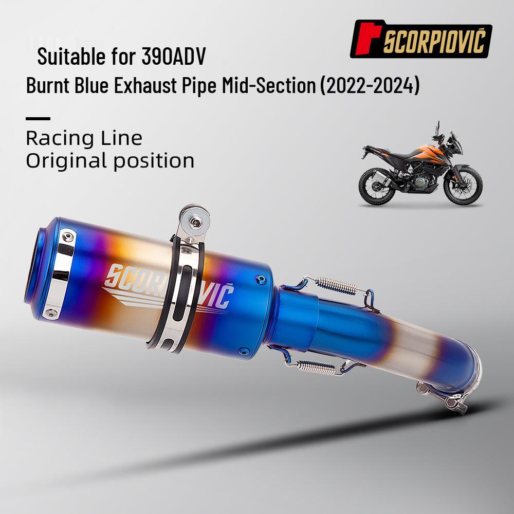 Motorcycle 390ADV Exhaust Modification: Stainless Steel Mid-Pipe & Tailpipe Set (2022-2024)