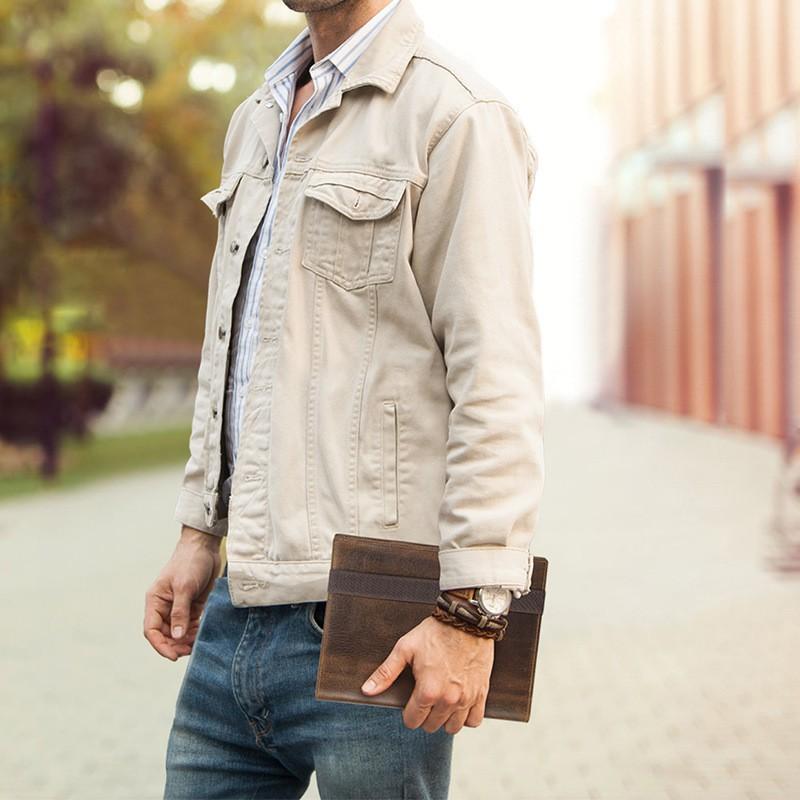 Vintage Leather Notebook Cover With Pen Slot IPad Mini Multi-Functional Document Organizer Gift Case