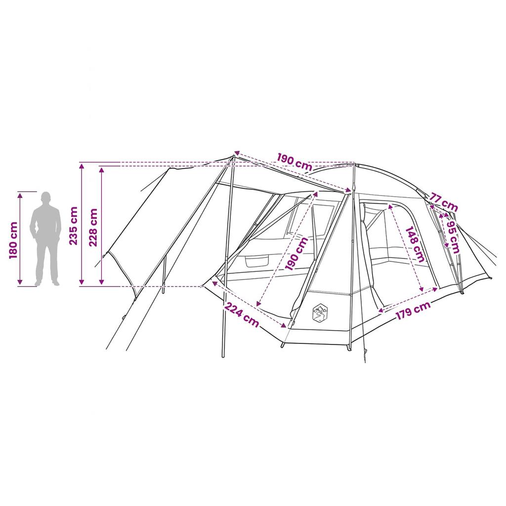 Cabin Tent with Roof Army Green 12 Person Polyester and Steel