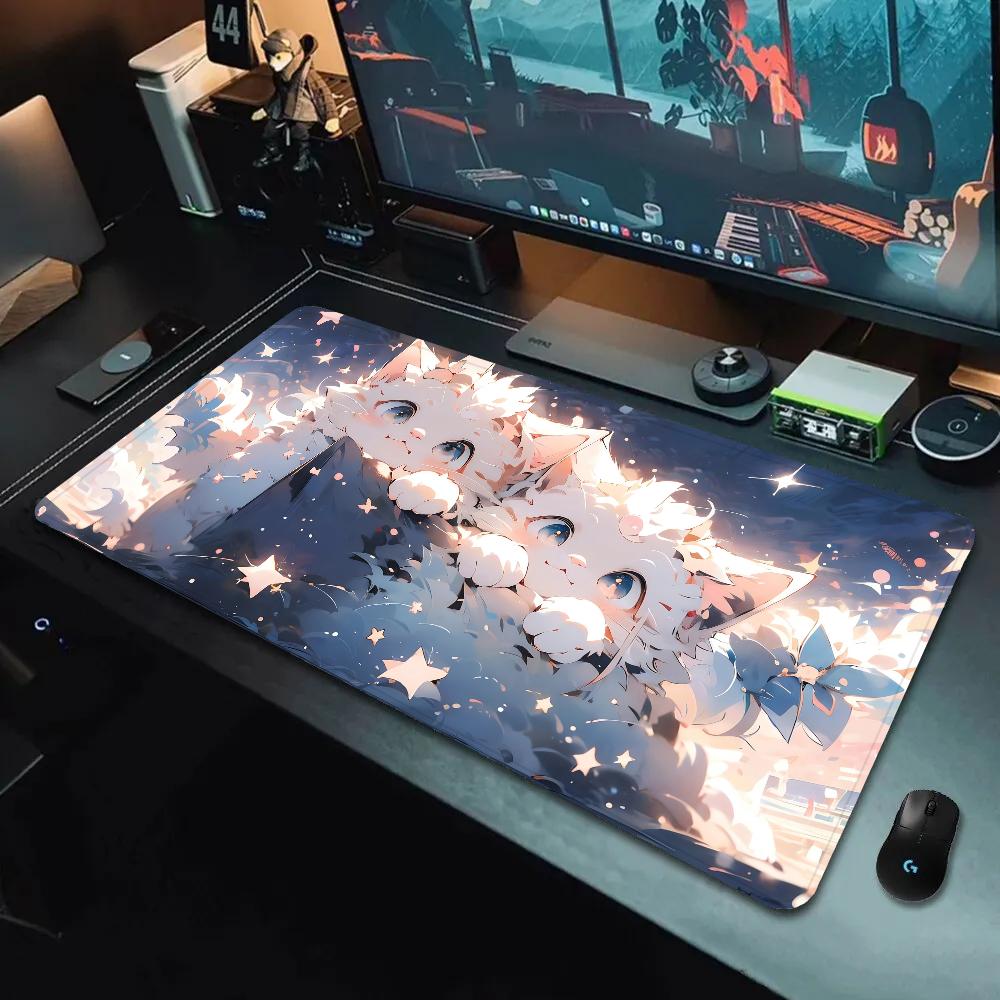 Cartoon Lovely Lively Anime Cats Silicone Gaming Mouse Pad Large Keyboard Pad Mouse Pad For Keyboard With Antislip Table Mat