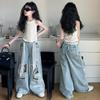 Mode Meisje Stijlvolle Streetwear Y2k Jeans Kinderen Kant Trekkoord Denim Broek Kind Hip Hop Gescheurde Jeans Broek met Gaten