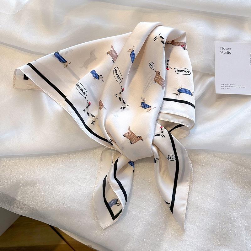 New fashion high-end silk scarf sunscreen women's printed square scarf versatile light luxury silk scarf hair accessories temperament scarf