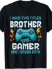 Camiseta Gamer Brother& Pixel Console Video Game Player Gaming Estilo Igual para Homens e Mulheres Verão 2025 Manga Curta Estampada Pura 220G