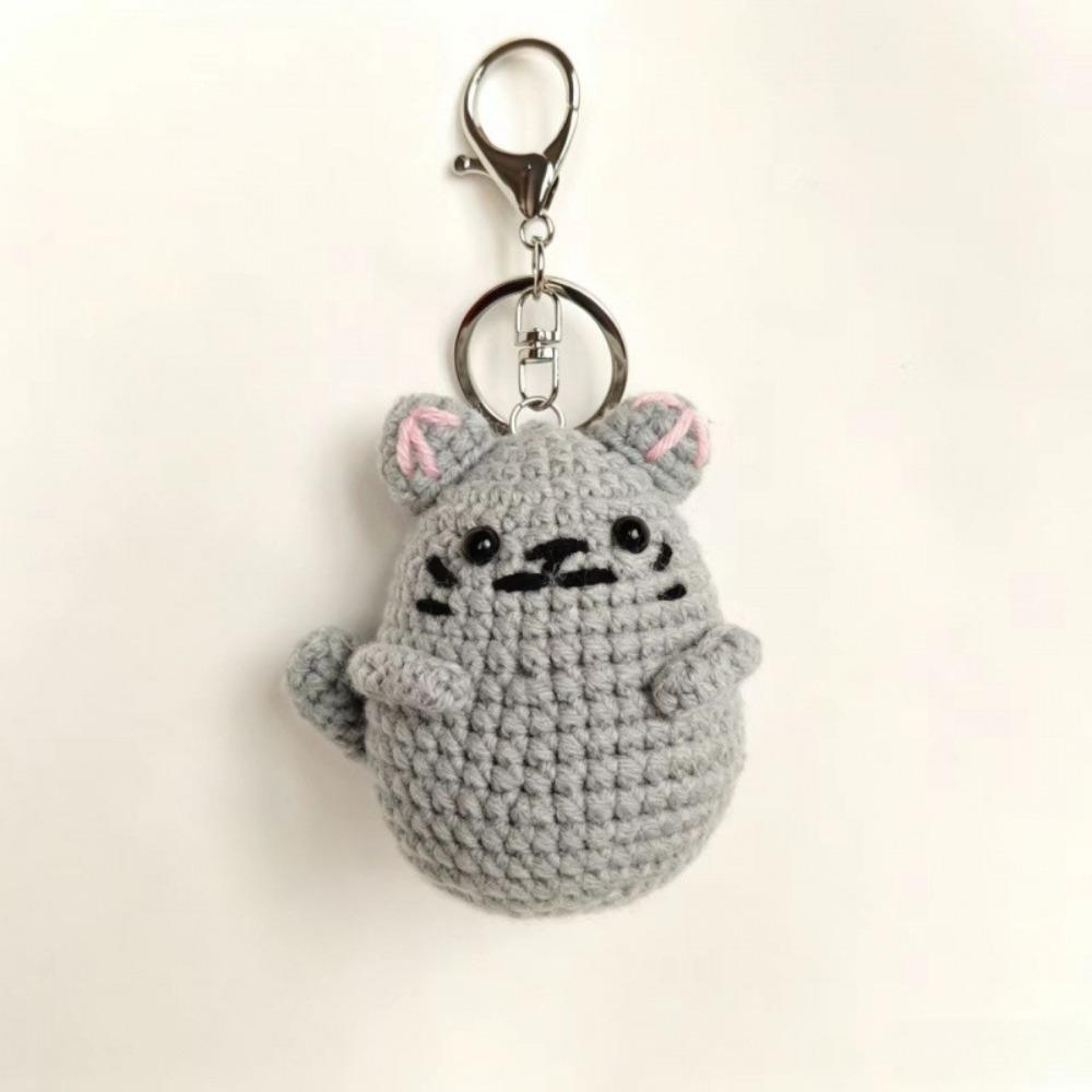 Handmade Hand Cat Keychain Handwoven Yarn Kitty Bag Charm Crochet Kitten Keyring Backpack Decor