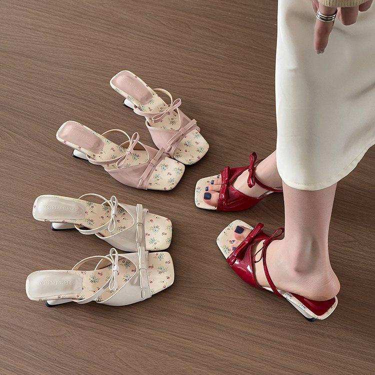 Soft leather version~ small floral wedge heel sandals women's summer 2025 new models with skirts with fairy high heels