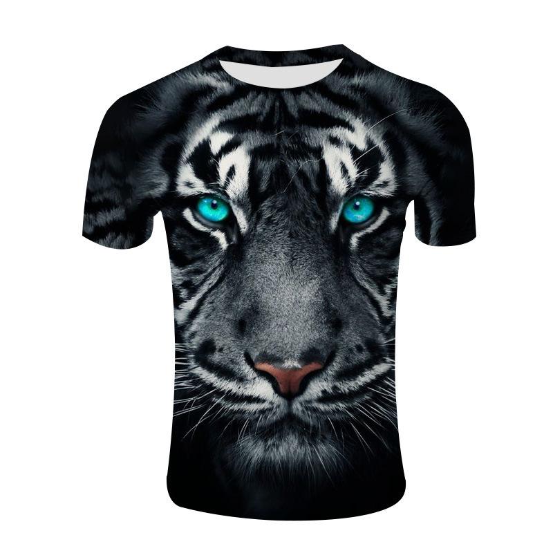 Casual 3D Tiger Head Printed Round Neck T-shirt Mesh Short Sleeve T-shirts