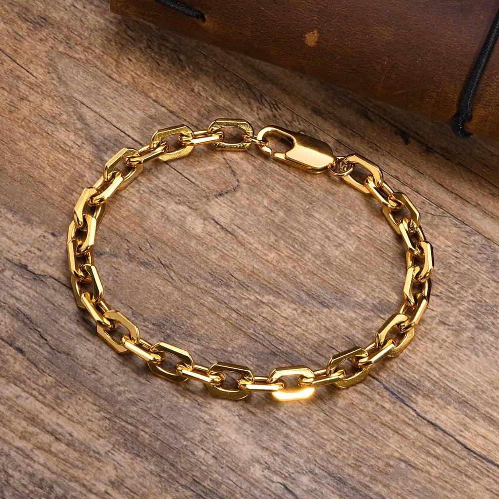 Basic 6.5MM Belcher Chain Bracelets for Men,Waterproof Stainless Steel Square Geometric Links Wristband Gift,pulseira