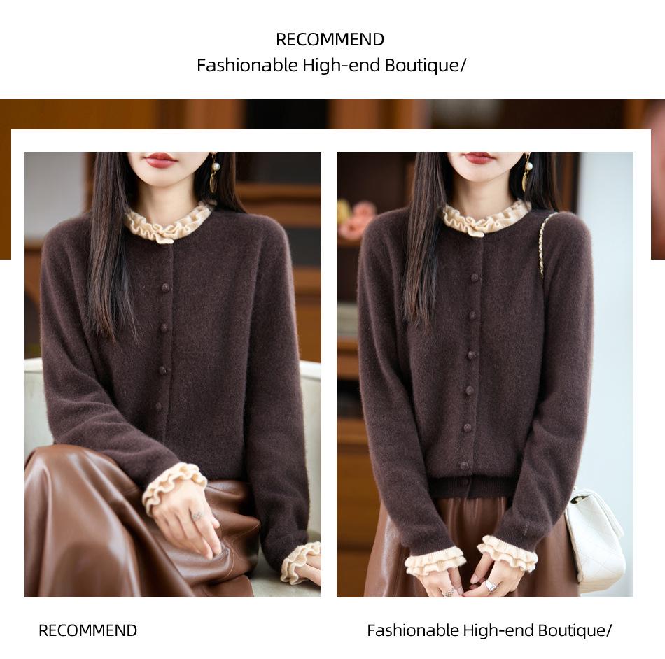2025 Elegant Ruffle Lace Wool Sweater - Chic Loose Knit Pullover for Women