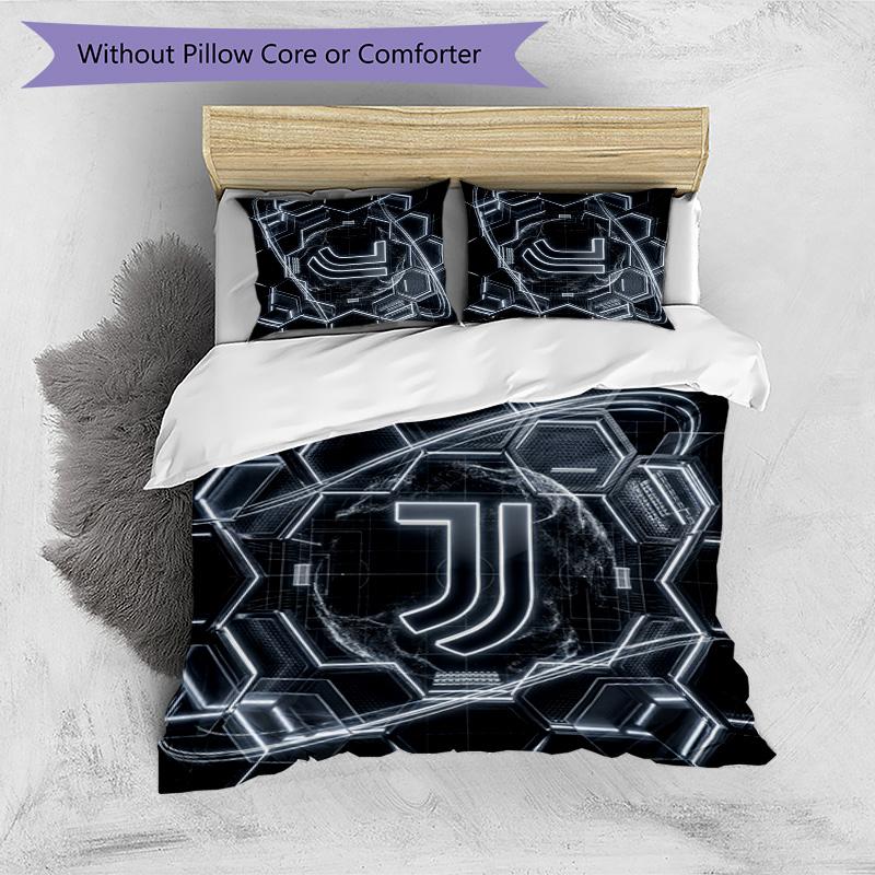 Juventus FC Pattern Printed 3PCS Bedding Set Soft Skin-Friendly Washable Duvet Cover & Pillowcases Set All Season Bedroom