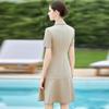 Chic Double-Breasted Slimming Summer Work Dress with Suit Collar and Short Sleeves