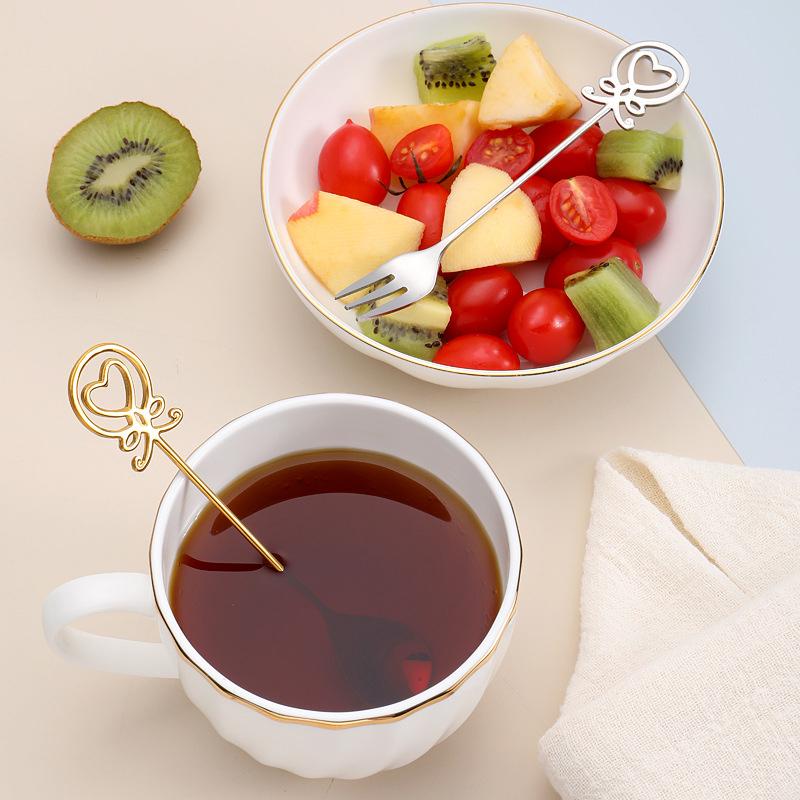 1pc 304 Stainless Steel Spoon Fork Creative Octopus Heart Shaped Small Spoon Fork for Household Fruit Fork Dessert Coffee Spoon