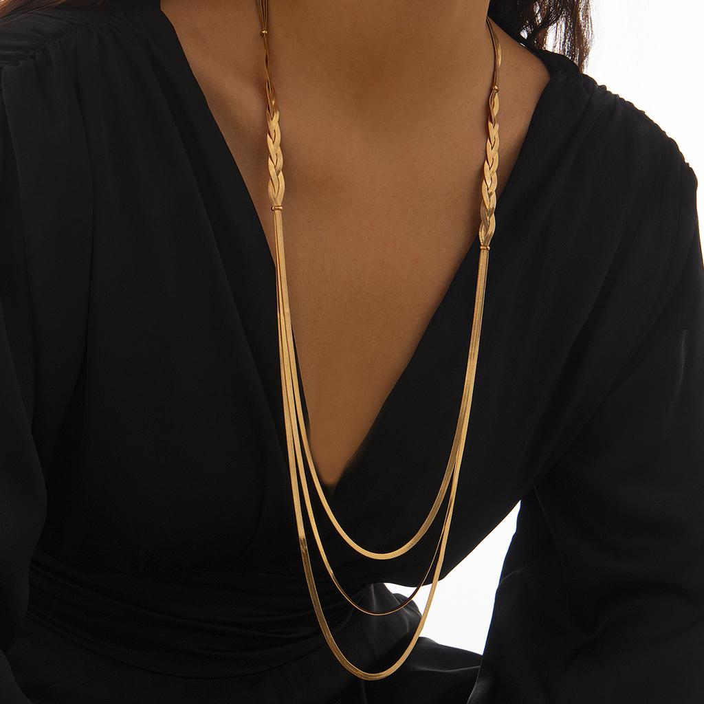 Salircon Vintage Multilayer Snake Chain Necklace for Women Herringbone Gold Color Copper Chain Pendant Necklace Neck Jewelry