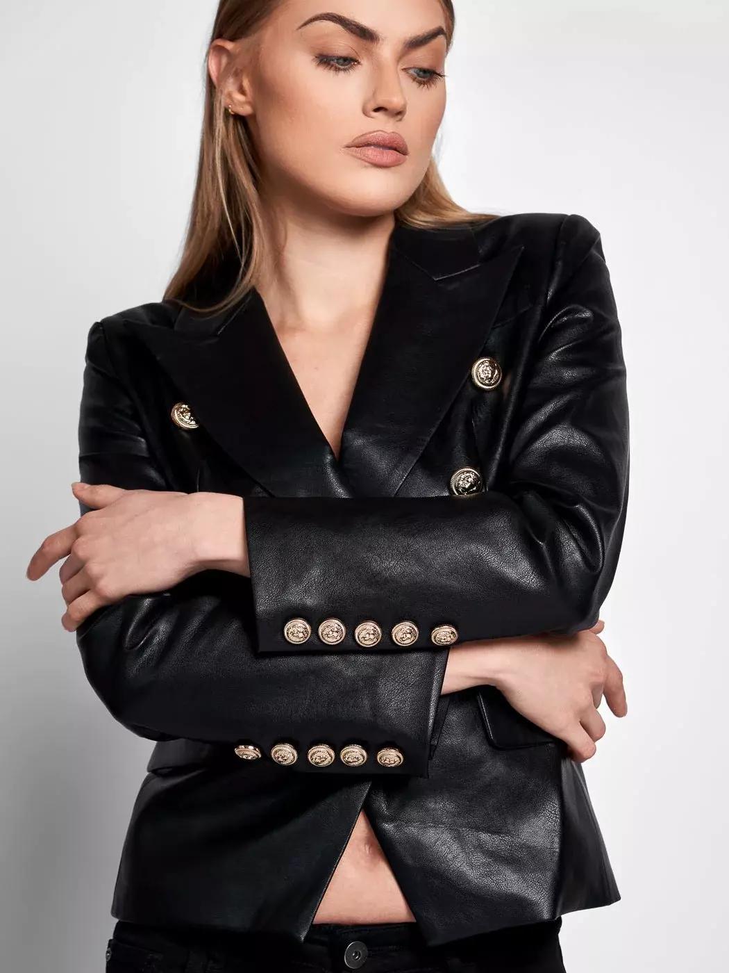 

AL KHALID Классический черный блейзер на пуговицах для вечеринки из натуральной кожи ягненка стильный женский 3XL чёрный