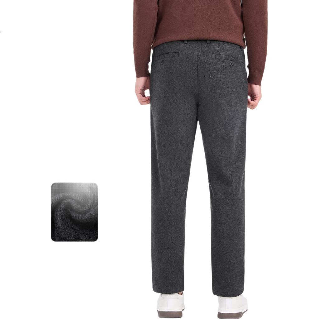 Laxton Men's Casual Pants Autumn Winter [With Cashmere] Elastic Waist Skin-friendly Fleece Men's Straight-leg Pants Deep Black M