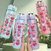 1PC Heart Stack Love Letter Art Print 750ml Color Plastic Sports Water Bottle Leakproof Flip Straw Lid Suitable for Sports Office Home Use