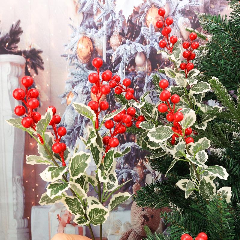 Artificial Berries Holly Red Berries Green Leaf Branches Dining Table Flower Arrangement Decoration DIY Xmas Tree Pendants