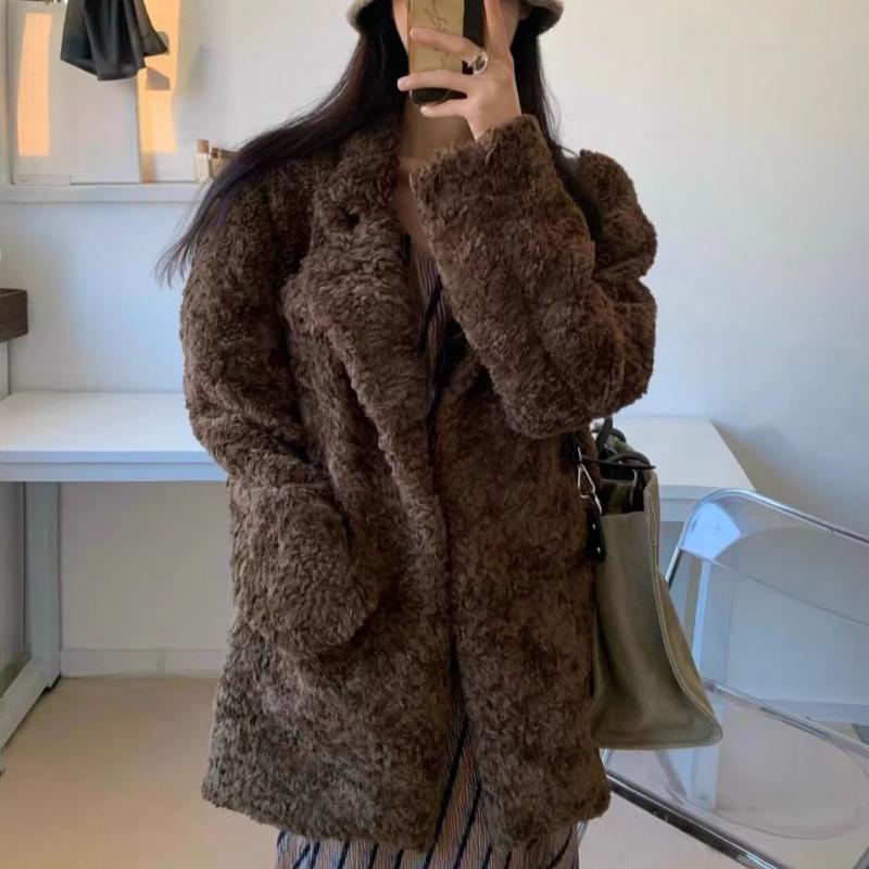 

Зимнее пальто из овечьей шерсти, женское, новое свободное утолщенное пальто средней длины L кофейный