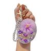 Bling Rhinestone Round Pocket Mirror with Metal Keychain Folding Double-Sided Makeup Mirror Bead String Charm for Purse Handbag Wallet Travel