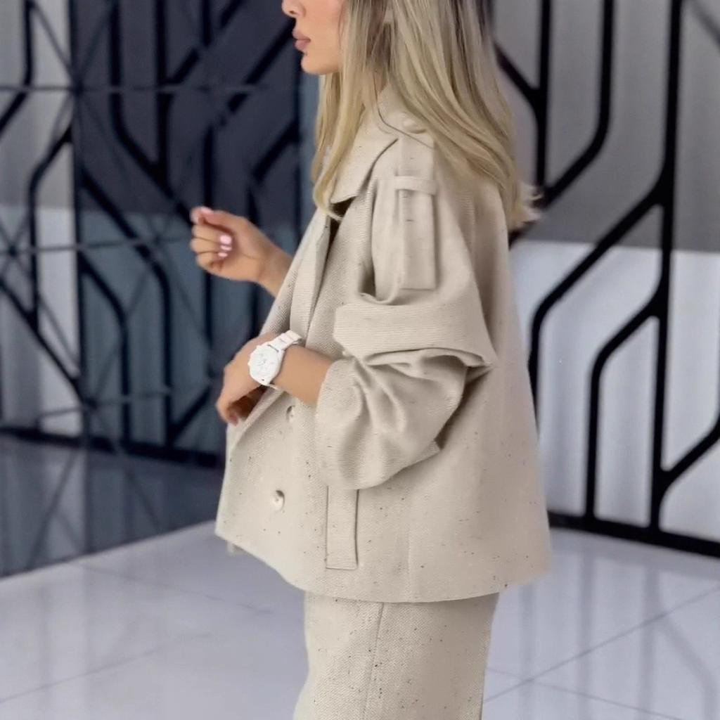 2025 Autumn/Winter Cross-border European and American Casual Closed-sleeve Suit Buttoned Cardigan Long-sleeve Jacket Loose Wide-leg Pants Set