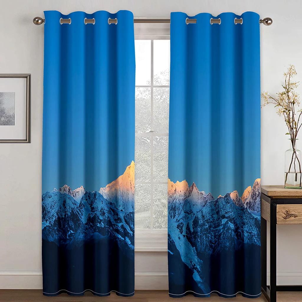 Sunshine Snow Mountain Lake Water Waterfall Natural Scenery High Shading Curtain Bedroom Living Room Hotel Window 2 Panels