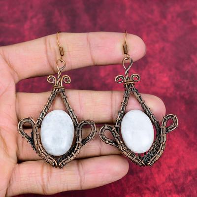 Rainbow Moonstone Earring Copper Wire Wrapped Earring Handmade Copper Jewelry Natural Gemstone Earrings Wire Weaving Jewelry Gifts for Women