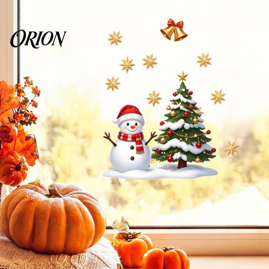 Christmas Window Clings Static Sticker, Creative Snowman Tree Pattern PVC Decal, Waterproof Easy Peel Glass Stickers Reusable Festive Wall for Living