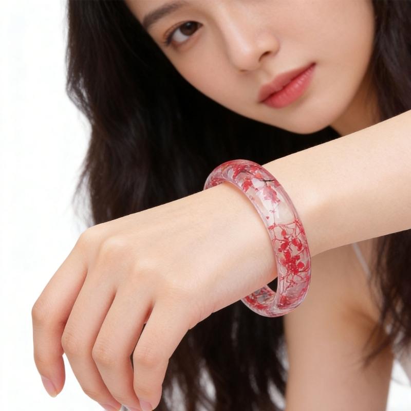 Elegant Resin Bangle With Preserved Flowers Comfortable Dried Flower Wristband For Women Fashion Jewelry Gift