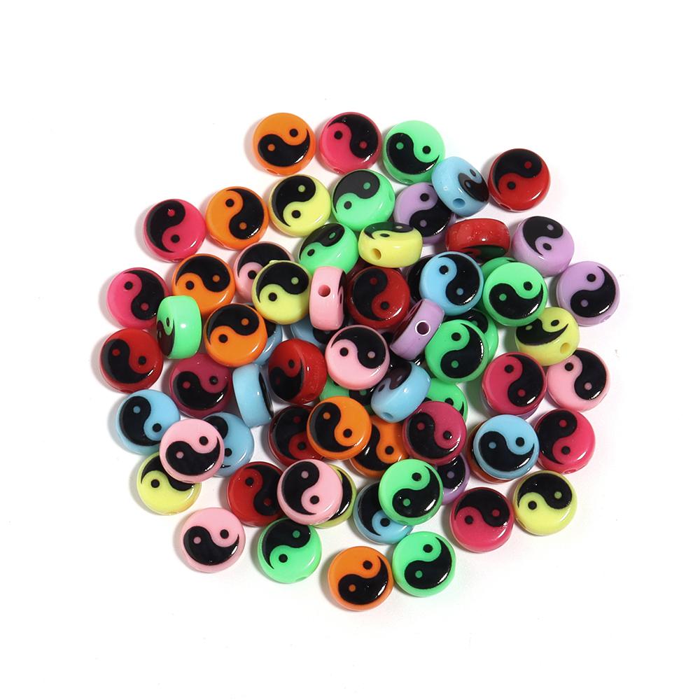 

50-100pcs Tai Chi Acrylic Beads Yin Yang Black White Flat Round Loose Beads for Jewelry Making DIY Bracelet Necklace Accessories 4x7mm 100pcs