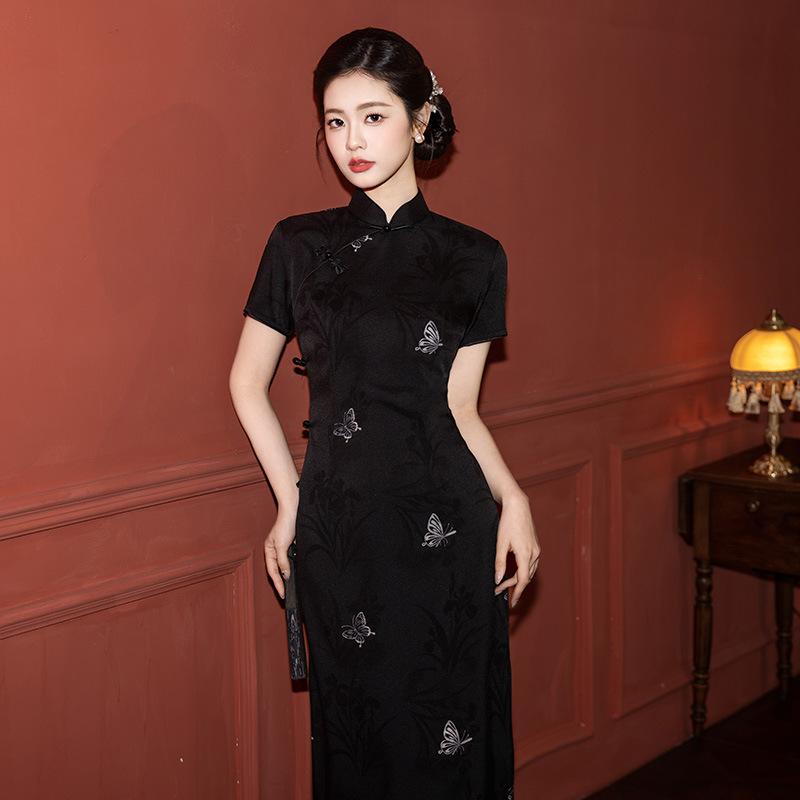 Black national style new Chinese style daily Suzhou long cheongsam improved young 1011 new women's high-end catwalk