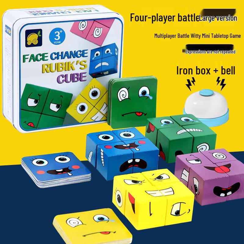 Face-Changing Rubik's Cube Blocks: Educational Wooden Game for Kids, Parent-Child Interaction, Kindergarten & Tabletop Fun.