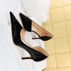 Fashion 2025 Women Medium Heels 7.5cm High Heels Lady Wedding Stiletto Low Heels Female Fetish Fashion Leather Office Party Event Shoes