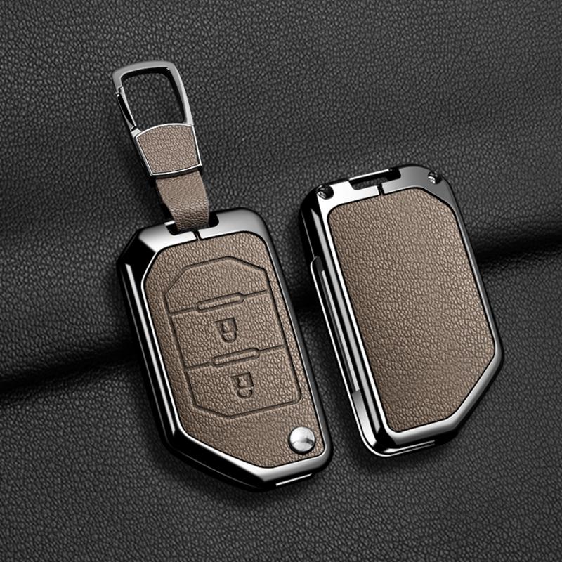 Zinc Alloy Leather Car Key Case Cover for Jeep Wrangler JL JLU Rubicon Gladiator JT Sahara JLU 2018 2019 2020 2021 2022 2023